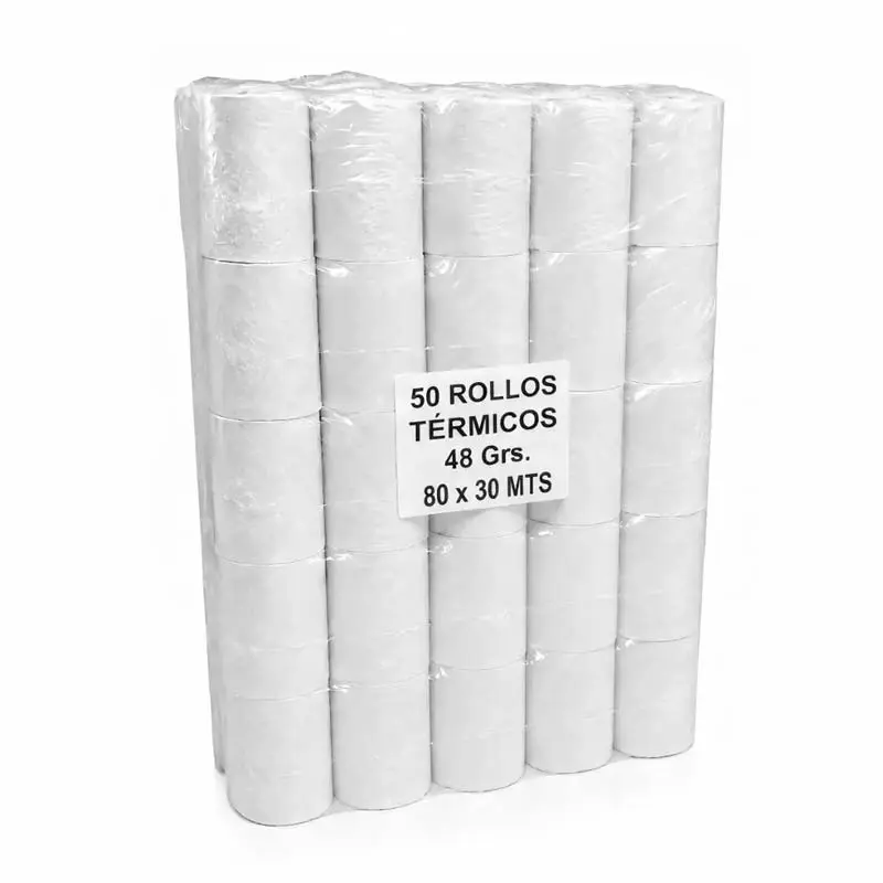 Pack de 50 Rollos de Maquina Térmicos de 80mm. x 30mts. 