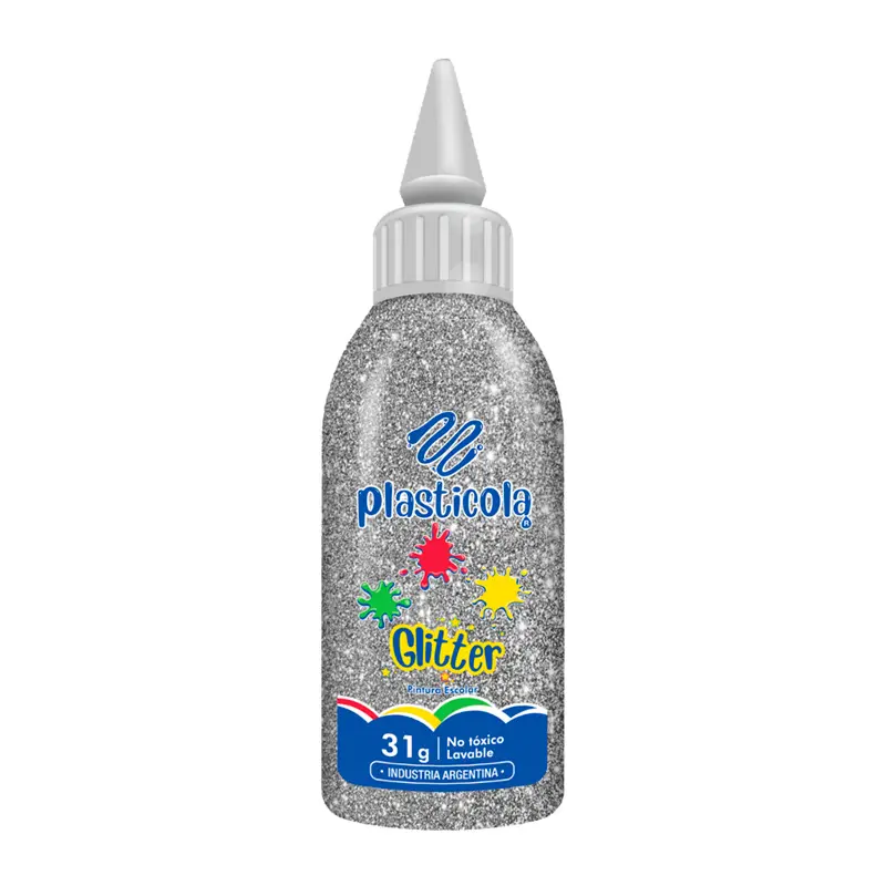 Adhesivo brillo Plasticola plata, 38g. pack de 12 unidades