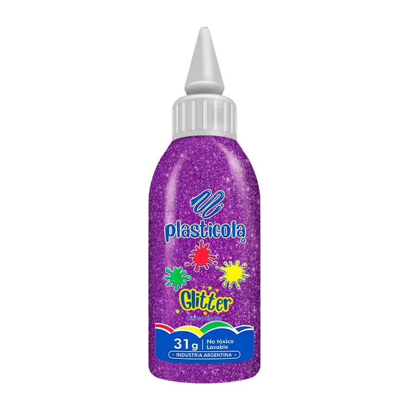 Adhesivo brillo Plasticola púrpura, 38g. pack de 12 unidades