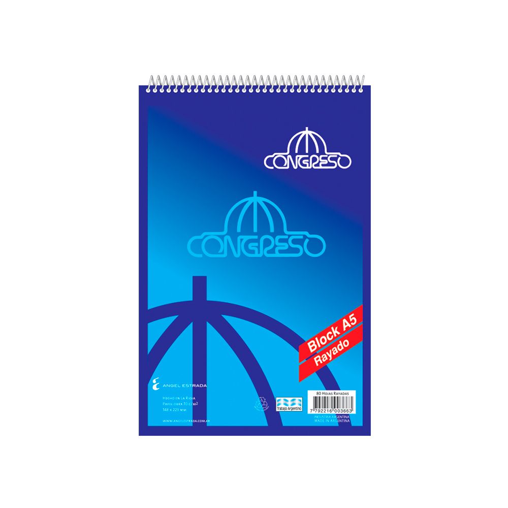 Block A5 espiralado Congreso, 80 hojas rayadas