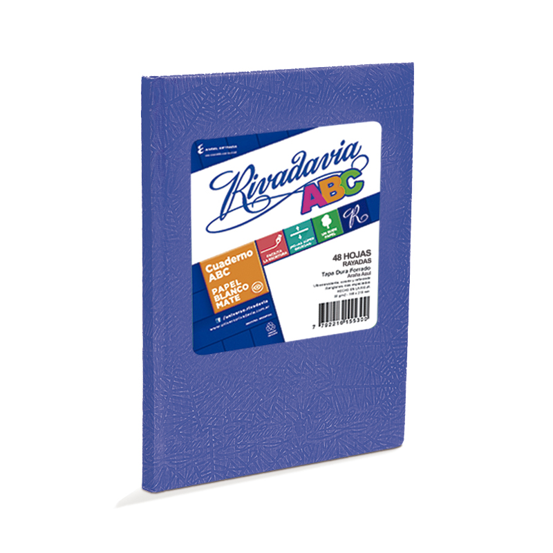 Cuaderno Rivadavia ABC  azul, 19x23cm. 48 hojas rayadas
