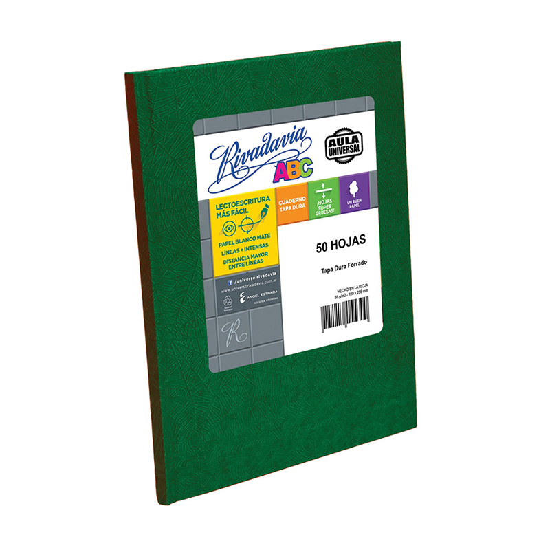 Cuaderno Rivadavia ABC Aula Universal verde, 19x23cm. 50 hojas cuadriculadas Grande