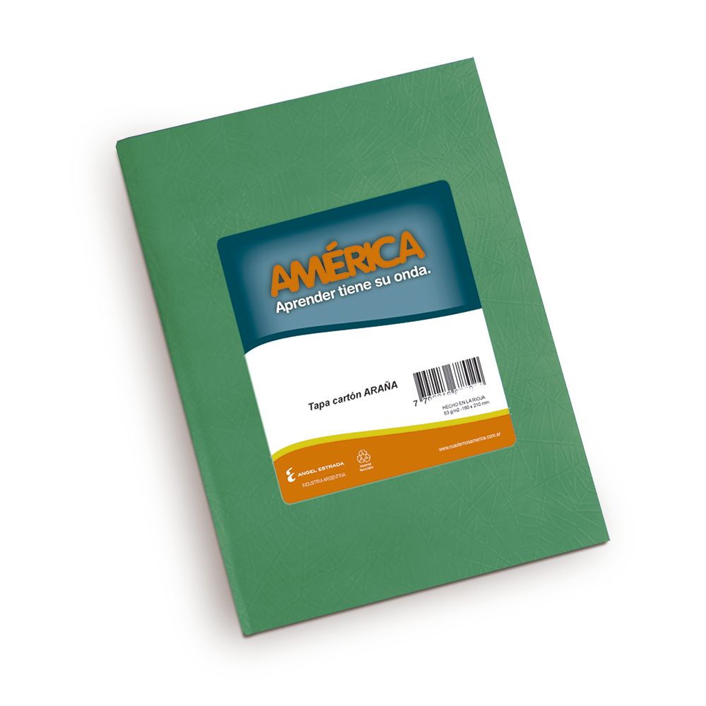 Cuaderno América Araña verde, 16x21cm. 42 hojas rayadas