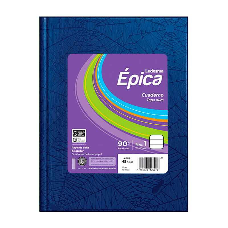 Cuaderno Épica N°1 Araña azul, 16x21cm. 48 hojas rayadas