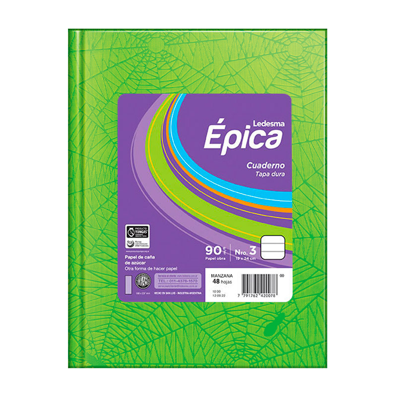 Cuaderno Épica N°3  Araña verde manazana, 19x24cm. 48 hojas rayadas