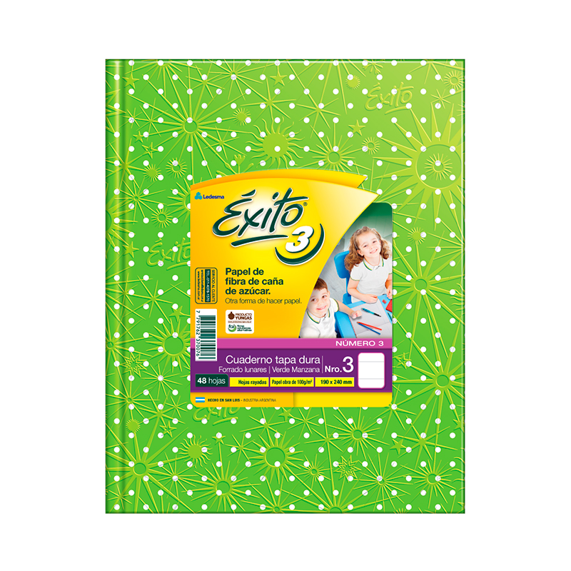 Cuaderno Éxito E3 Lunares verde manzana, 19x24cm. 48 hojas rayadas