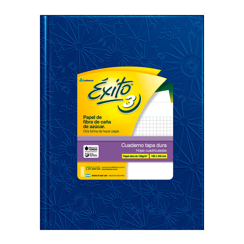 Cuaderno Éxito E3 Universo, forrado azul, 19x24cm. 48 hojas cuadriculadas