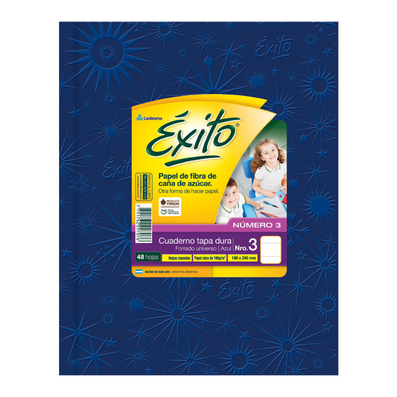 Cuaderno Éxito E3 Universo, forrado azul, 19x24cm. 48 hojas rayadas