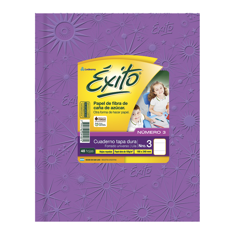 Cuaderno Éxito E3 Universo, forrado lila, 19x24cm. 48 hojas rayadas