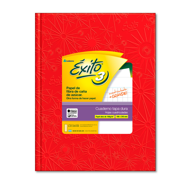 Cuaderno Éxito E3 Universo, forrado rojo, 19x24cm. 48 hojas cuadriculado grande