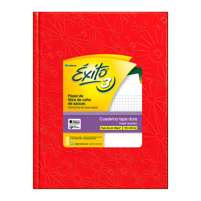 Cuaderno Éxito E3 Universo, forrado rojo, 19x24cm. 48 hojas cuadriculadas