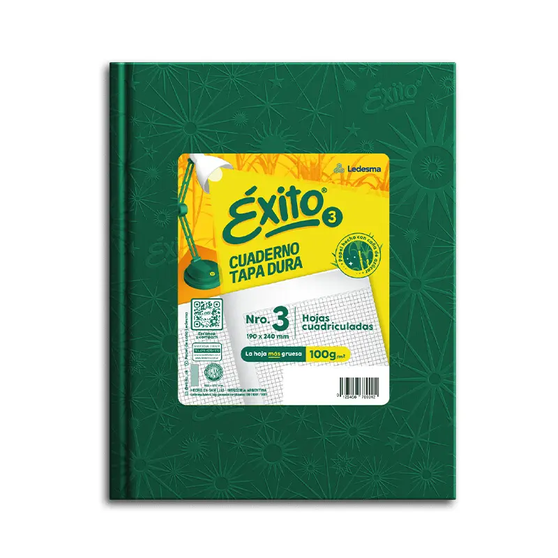 Cuaderno Éxito E3 Universo, forrado verde, 19x24cm. 48 hojas cuadriculadas