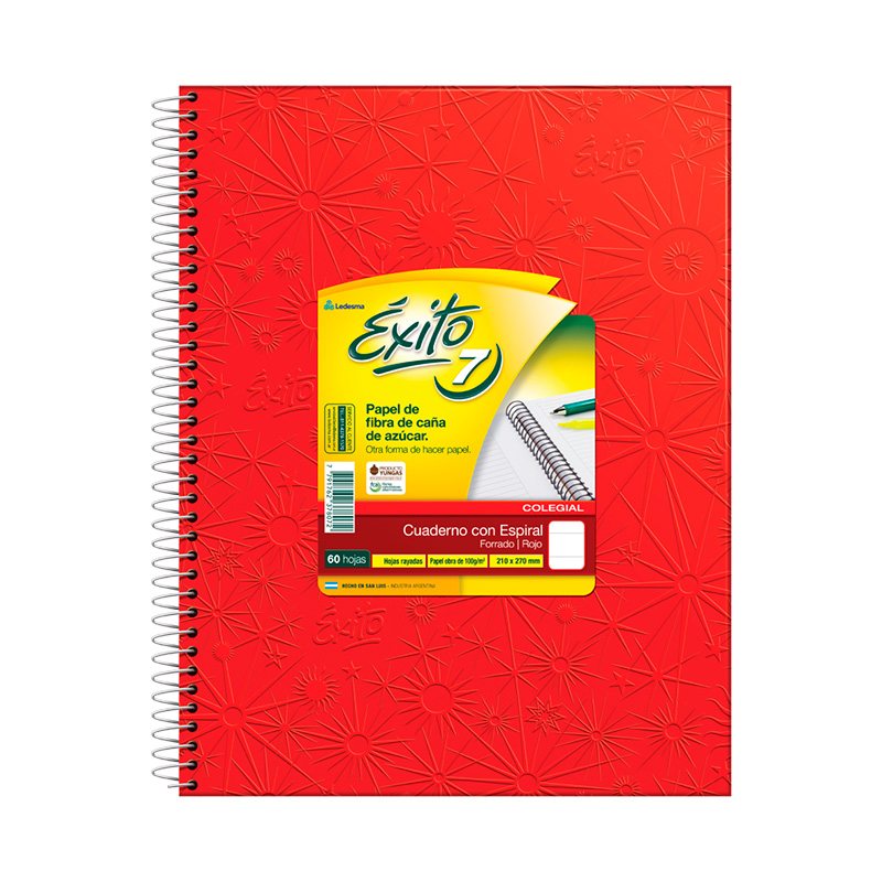 Cuaderno Éxito E7 espiralado Universo, forrado rojo, 21x27cm. 60 hojas rayadas