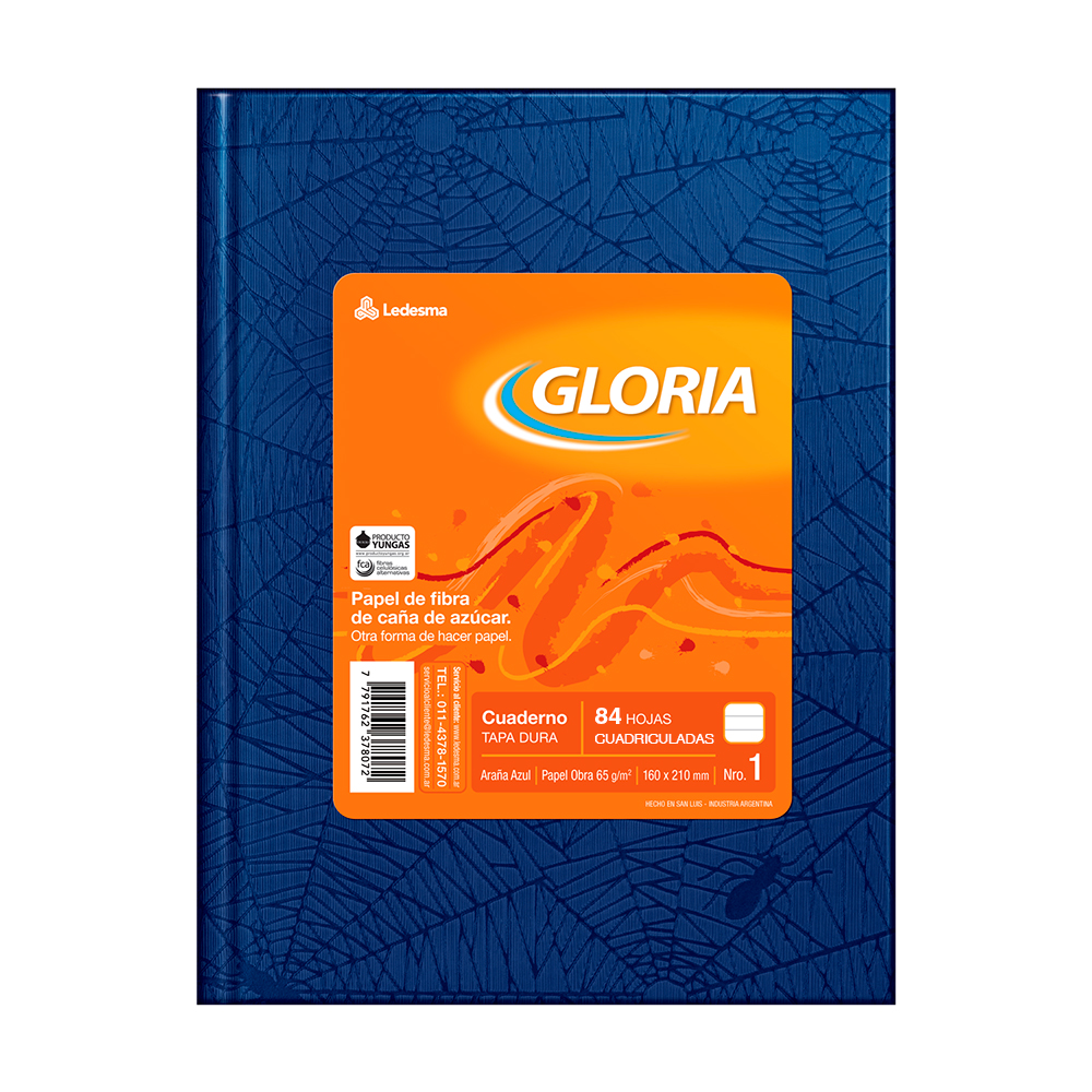 Cuaderno Gloria Araña azul, 16x21cm. 84 hojas cuadriculadas