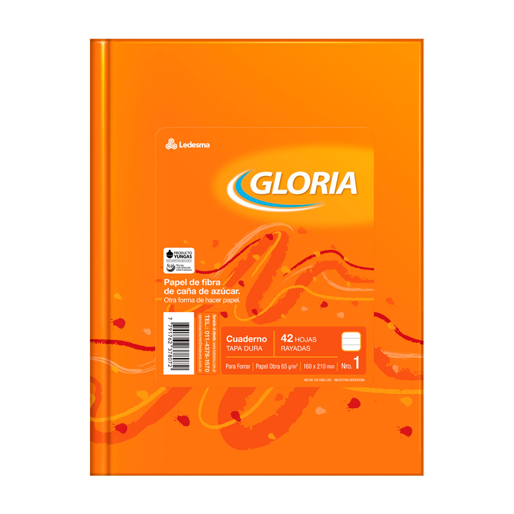 Cuaderno Gloria tapa cartón, 16x21cm. 42 hojas rayadas
