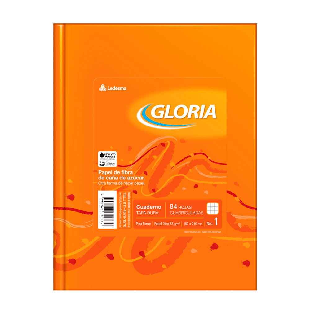 Cuaderno Gloria tapa cartón, 16x21cm. 84 hojas cuadriculadas
