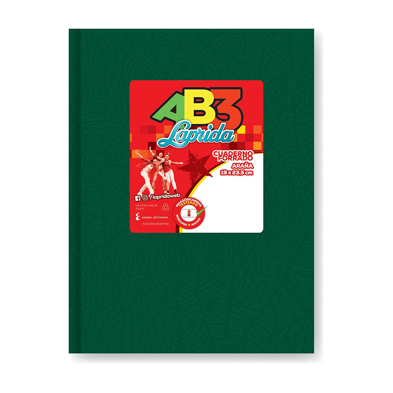 Cuaderno Laprida AB3 Araña verde, 19 x 23cm. 50 hojas rayadas
