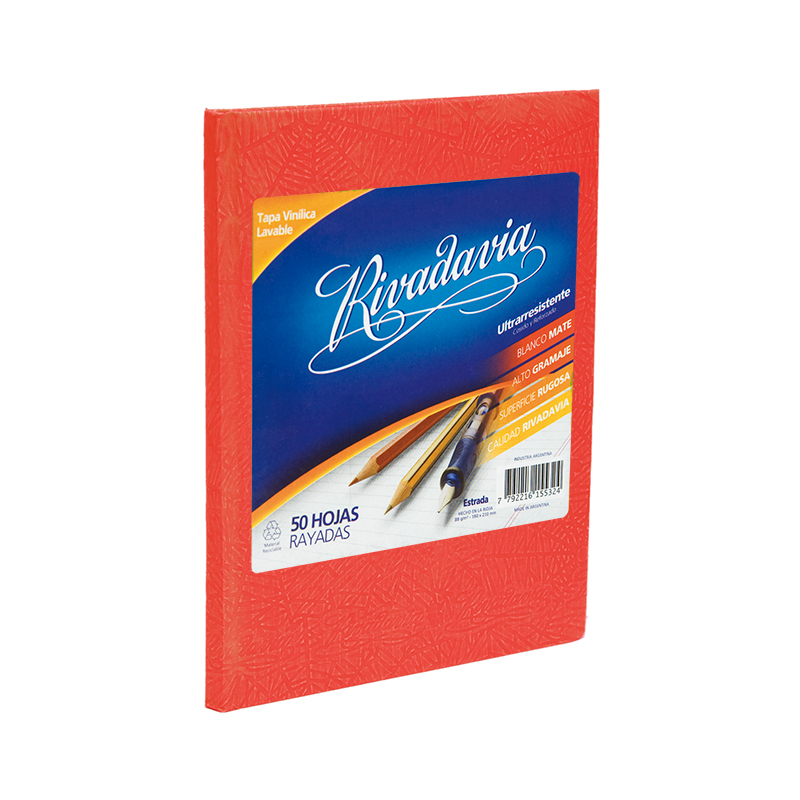 Cuaderno Rivadavia Araña rojo, 16x21cm. 50 hojas rayadas