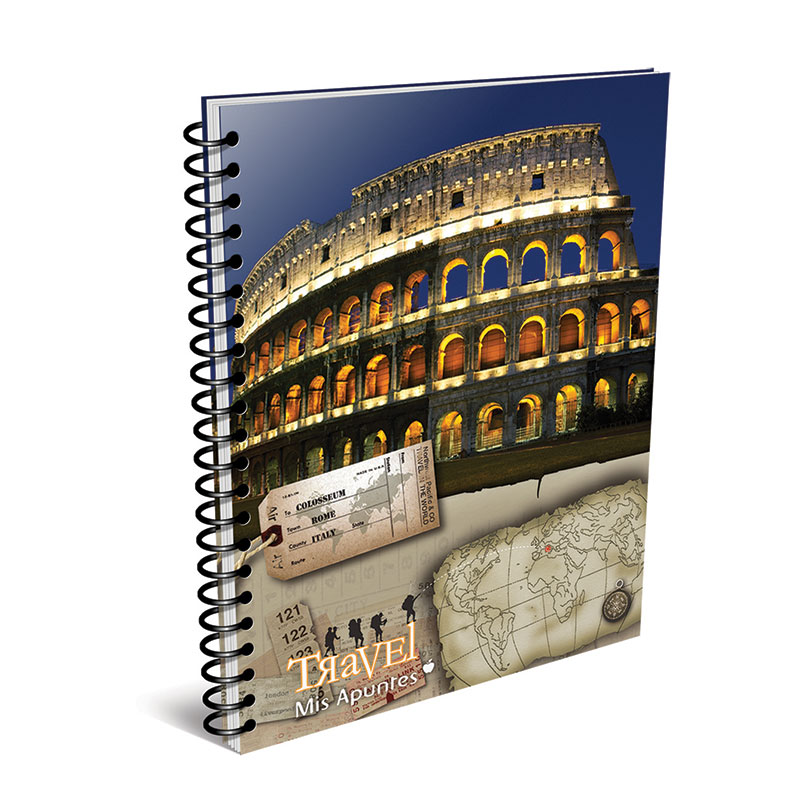 Cuaderno Mis Apuntes Travel espiralado tapa rígida, 22x29cm. 150 hojas cuadriculadas