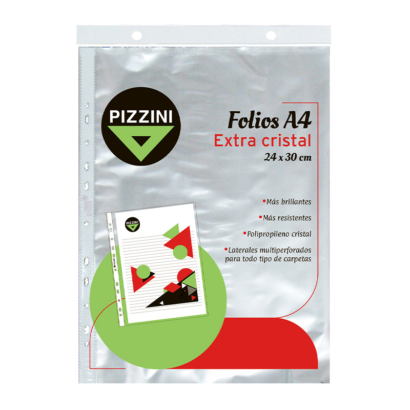 Folios A4 PPP Pizzini Extra cristal  pack x 100 ( E )
