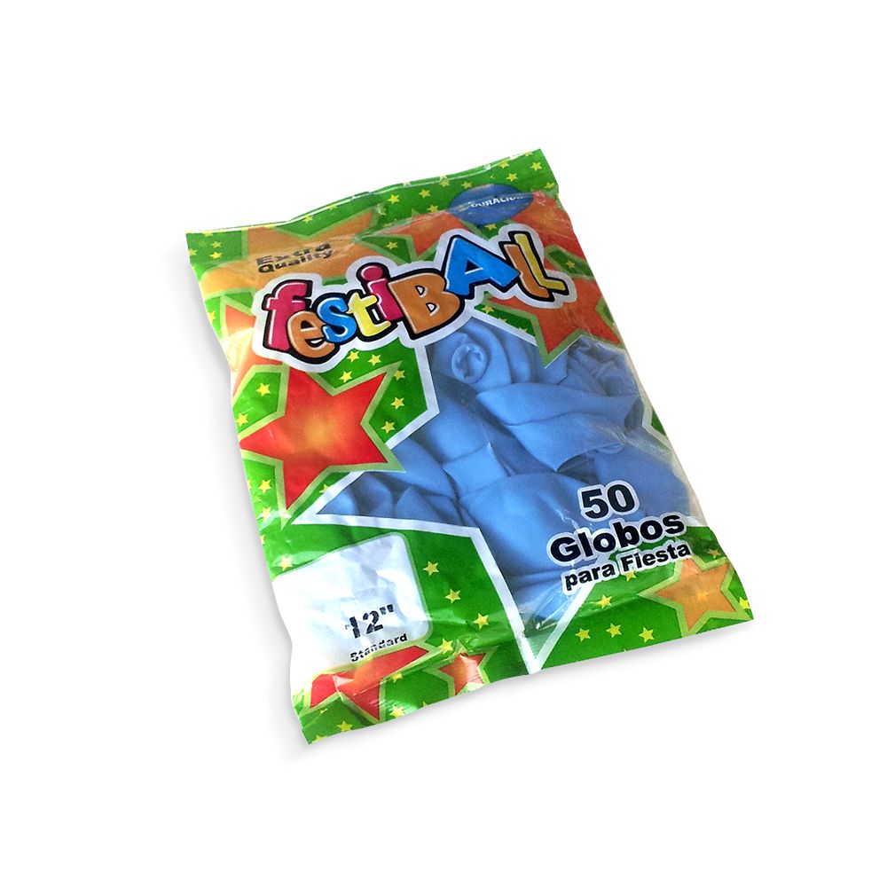 Globos lisos celestes de 12", 50 unidades (D)