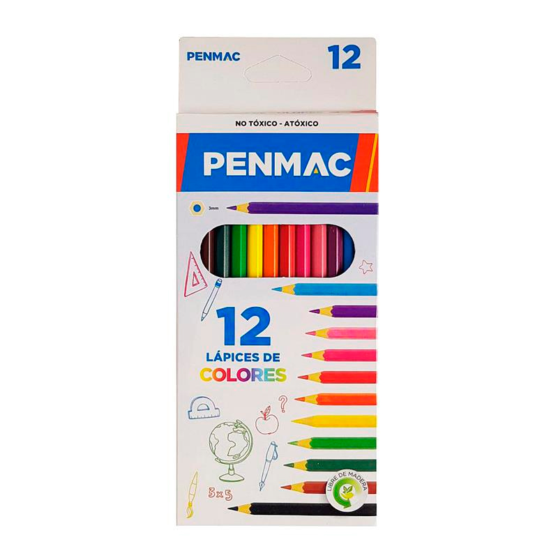 Lápices de colores Penmac largos, caja de 12 colores (D)