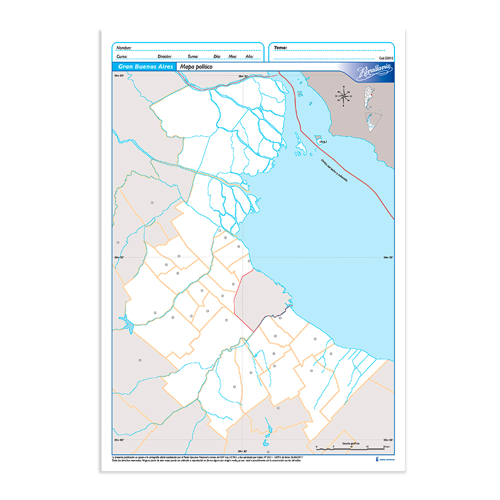 Mapa Ciudad de Buenos Aires político Rivadavia N°3, block de 40 mapas