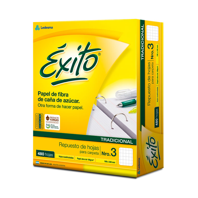 Repuesto Éxito, 480 hojas cuadriculadas