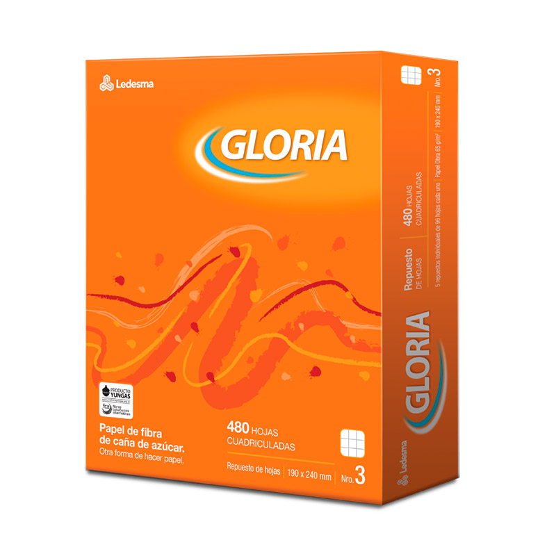 Repuesto Gloria, 480 hojas cuadriculadas