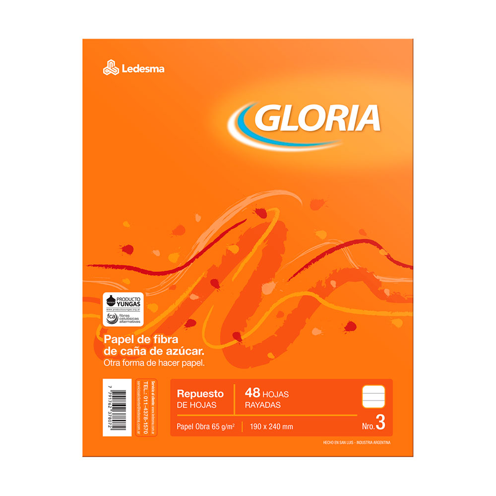 Repuesto Gloria, 48 hojas cuadriculadas