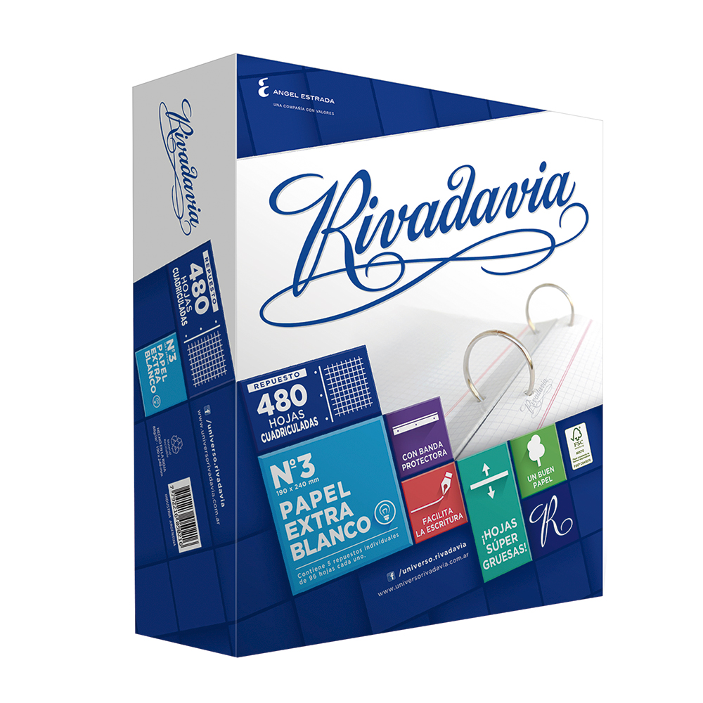Repuesto Rivadavia Banda Extra Blanco, 480 h. cuadriculadas