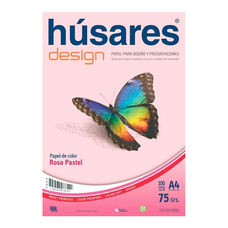 Resma Húsares Design A4 75g. 100 Hs rosa 7854