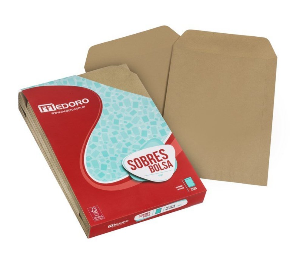 Sobre bolsa Kraft Medoro, 80g. 13 x 19cm. pack de 100 unidades