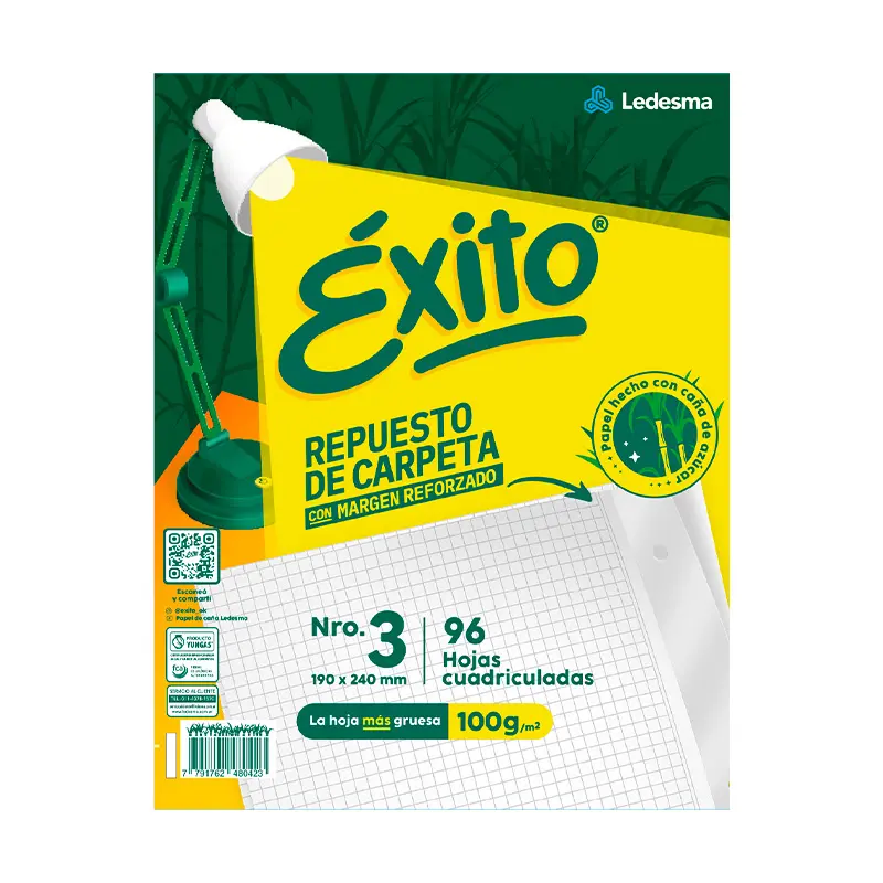 Repuesto Éxito Reforzado, 96 hojas cuadriculadas