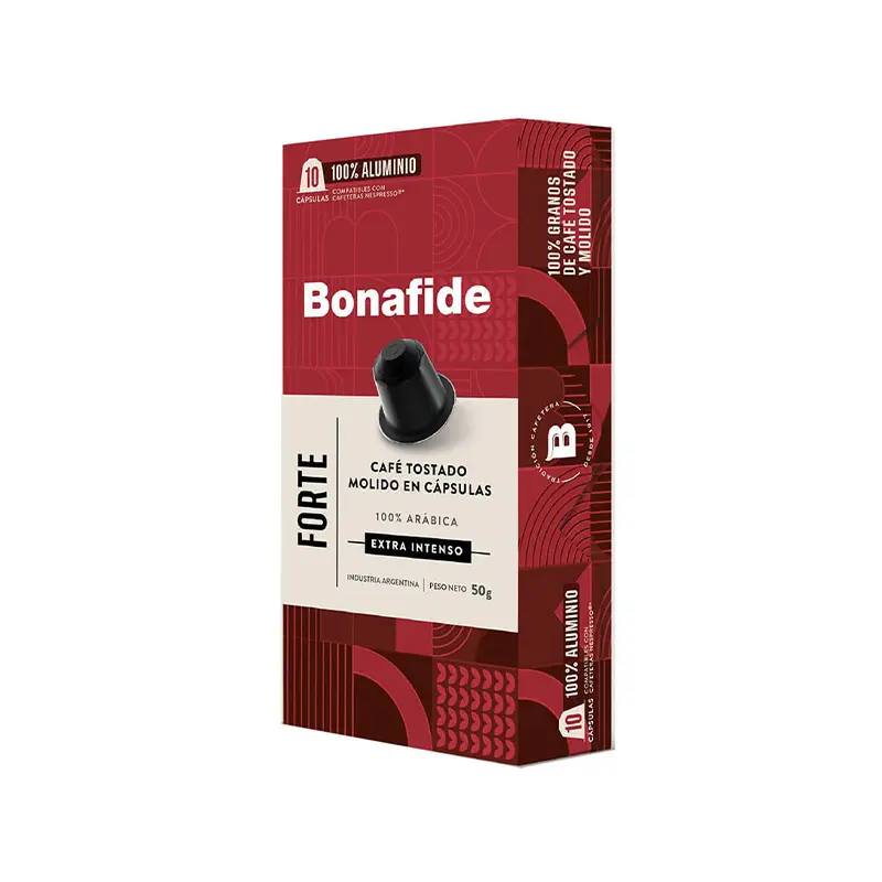 Cápsulas de Café Bonafide Forte compatibles con Nespresso, 10 unidades de 5g.
