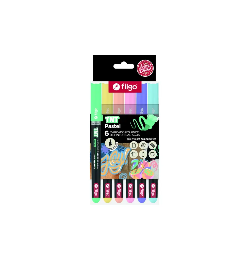 Marcador Pincel de Pintura al Agua 1.5 mm Filgo TNT  Estuche x 6 Pastel