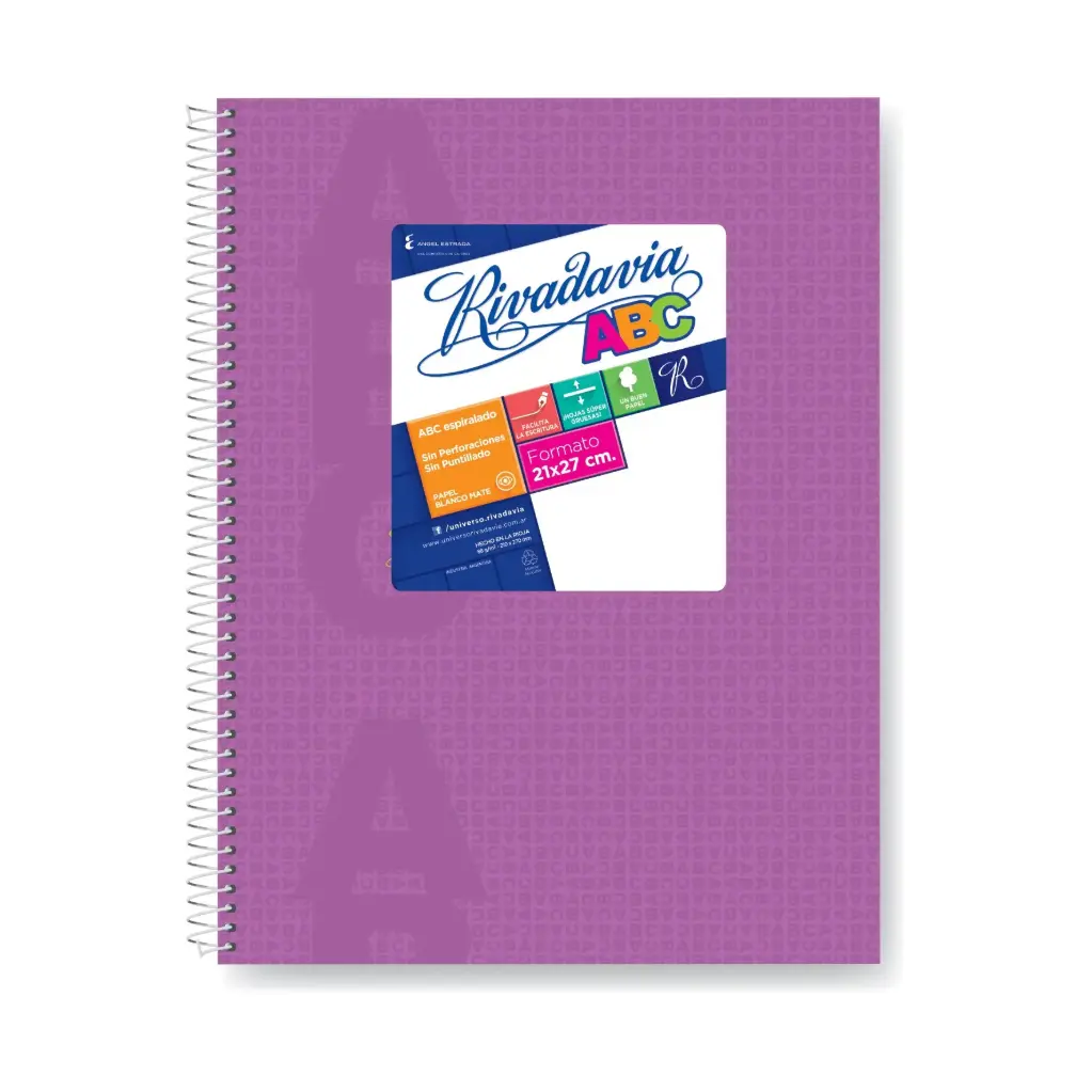 Cuaderno Rivadavia ABC espiralado Araña Lila, 21x27cm. 60 hojas rayadas 