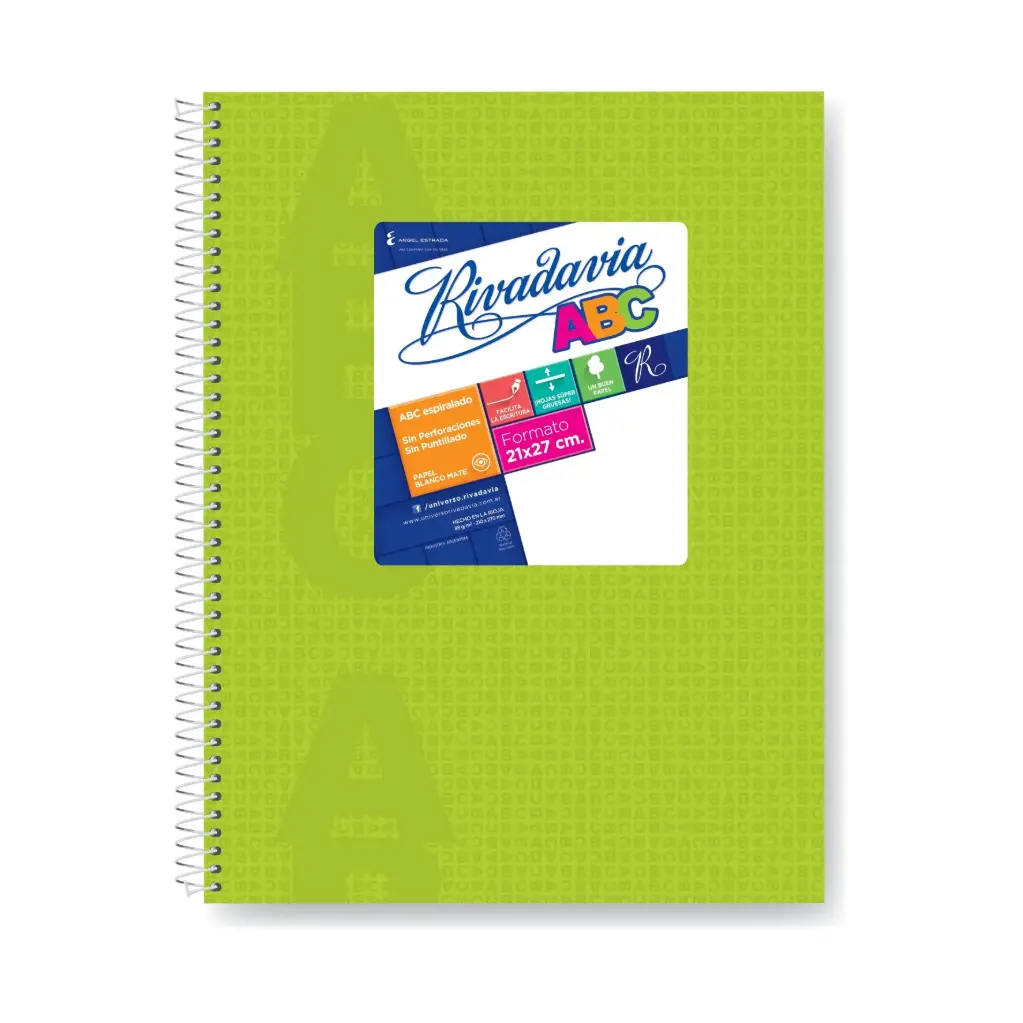 Cuaderno Rivadavia ABC espiralado Araña Verde manzana, 21x27cm. 60 hojas rayadas 