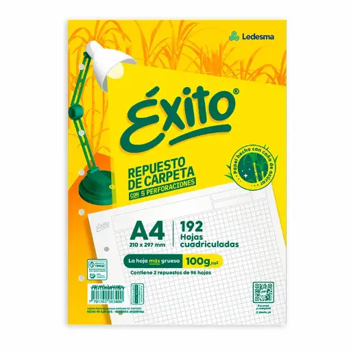 [EXITOTRA4192C] Repuesto Éxito Tradicional A4, 192 hojas cuadriculadas