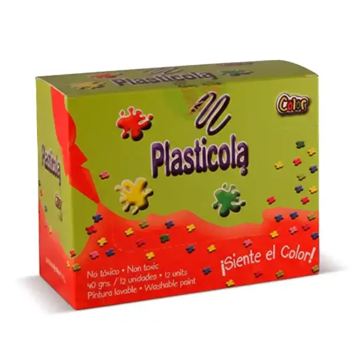 [PLASTCOLX12] Adhesivo color Plasticola,  colores surtidos 40g. pack de 12 
