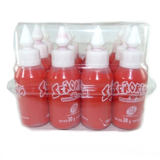 [STAADROJOX12] Adhesivo color Señorita rojo, 30g. pack de 12 unidades