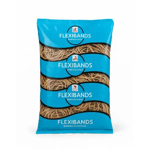[BANDAS021000] Bandas elásticas  Flexibands de látex, 0.2 x 130 x 80mm. bolsa de 1000g.