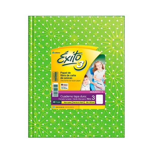 [EXITO3LUNVEM] Cuaderno Éxito E3 Lunares verde manzana, 19x24cm. 48 hojas rayadas