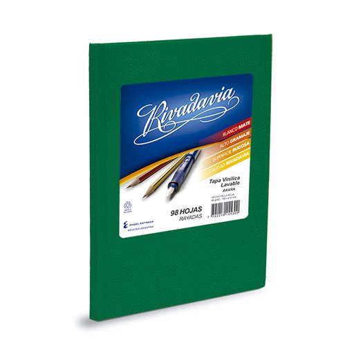 [RIVTCVERD98R] Cuaderno Rivadavia Araña verde, 16x21cm. 98 hojas rayadas