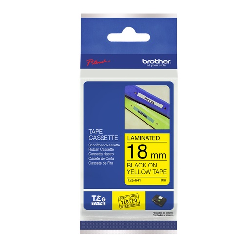 [BROTHERZE641] Cinta para rotuladora Brother TZe-641, laminada de 18mm. letra negra sobre fondo amarillo 