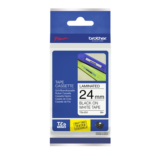 [BROTHETZE251] Cinta para rotuladora Brother TZe-251, laminada de 24mm. letra negra sobre fondo blanco 