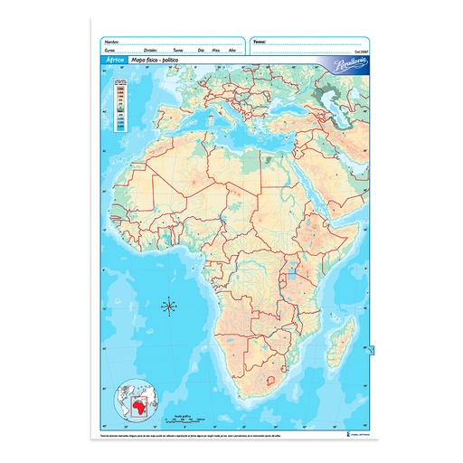[RIVMAPAFRFP5] Mapa Africa físico político Rivadavia N°5, block de 20 mapas