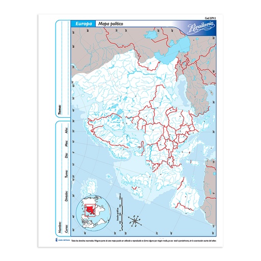 [RIVMAPEURP3] Mapa Europa político Rivadavia N°3, block de 40 mapas