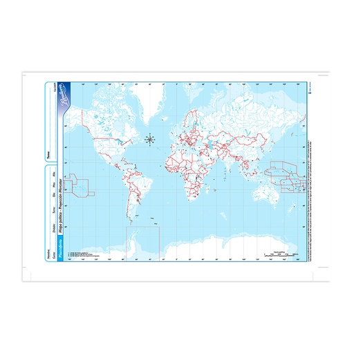 [RIVMAPPLAP5] Mapa Planisferio político Rivadavia N°5, block de 20 mapas
