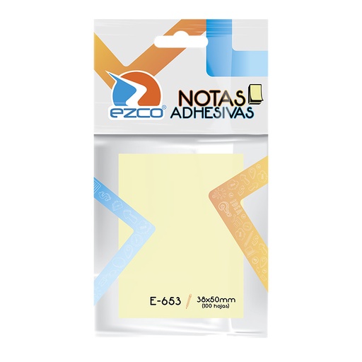 [EZCONOAM4050] Notas Autoadhesivas Ezco E-653 amarillas, 38 x 50mm. block de 100 hojas